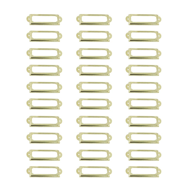 LGEGE 30 Pcs Card Holder Drawer Pull Office Library File Drawer Tag Carbinet Shelves Drawer Name Lable Holder(Color Gold) - Image 1